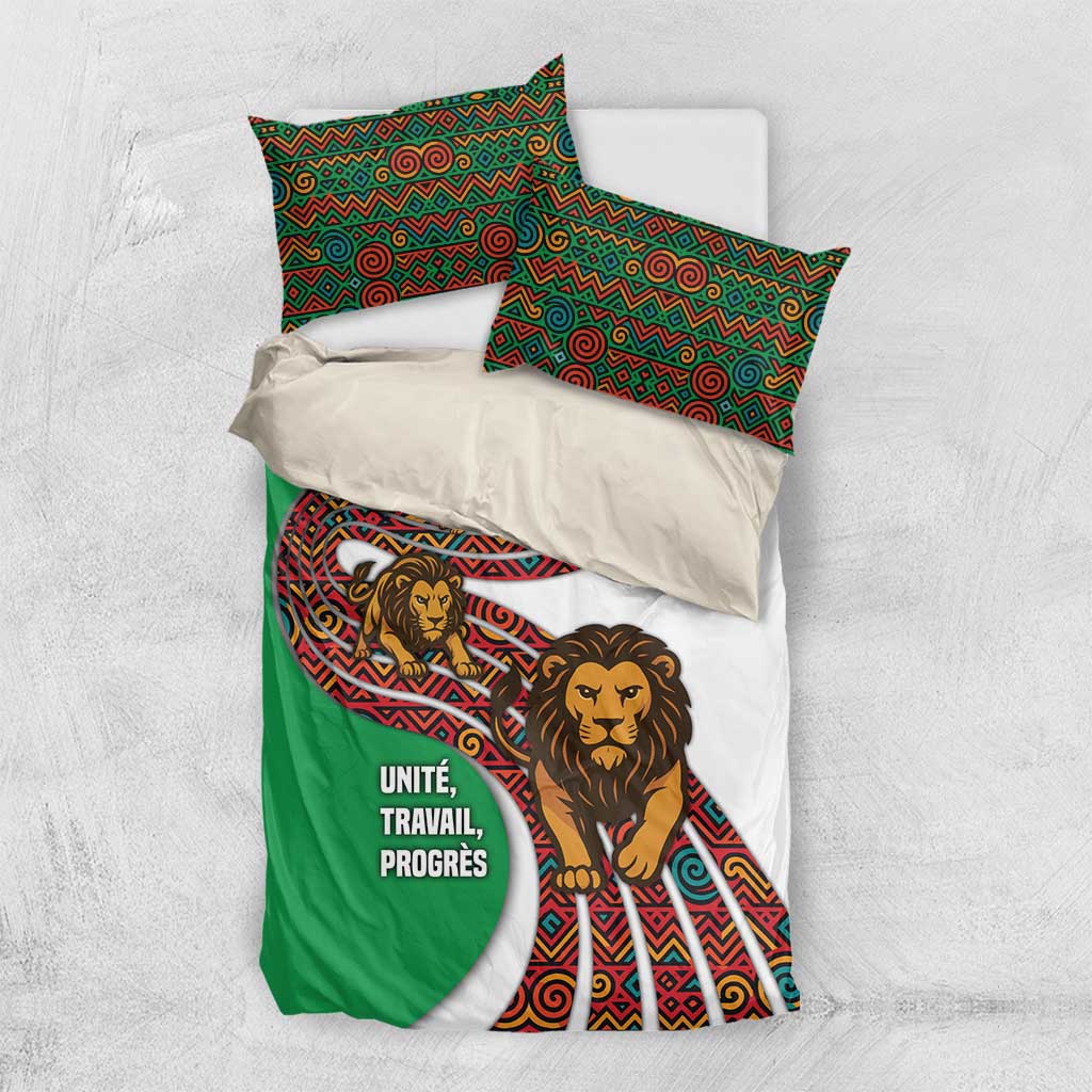 Burundi Lion Tribal Pattern Bedding Set - National Motto Unité Travail Progrès