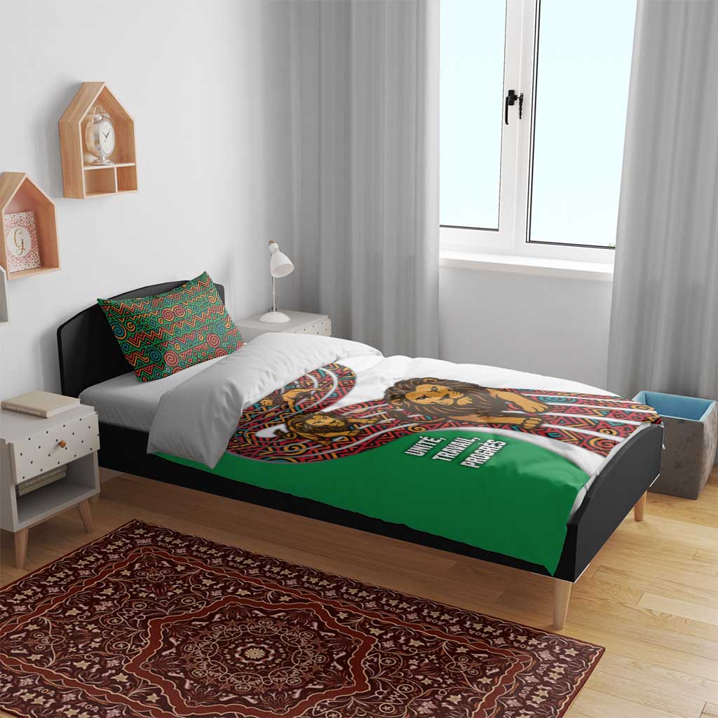 Burundi Lion Tribal Pattern Bedding Set - National Motto Unité Travail Progrès