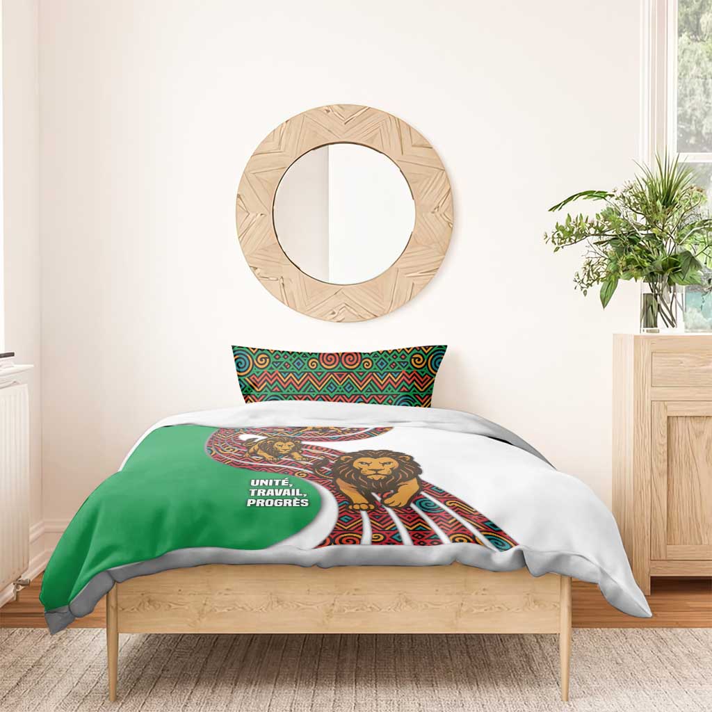 Burundi Lion Tribal Pattern Bedding Set - National Motto Unité Travail Progrès
