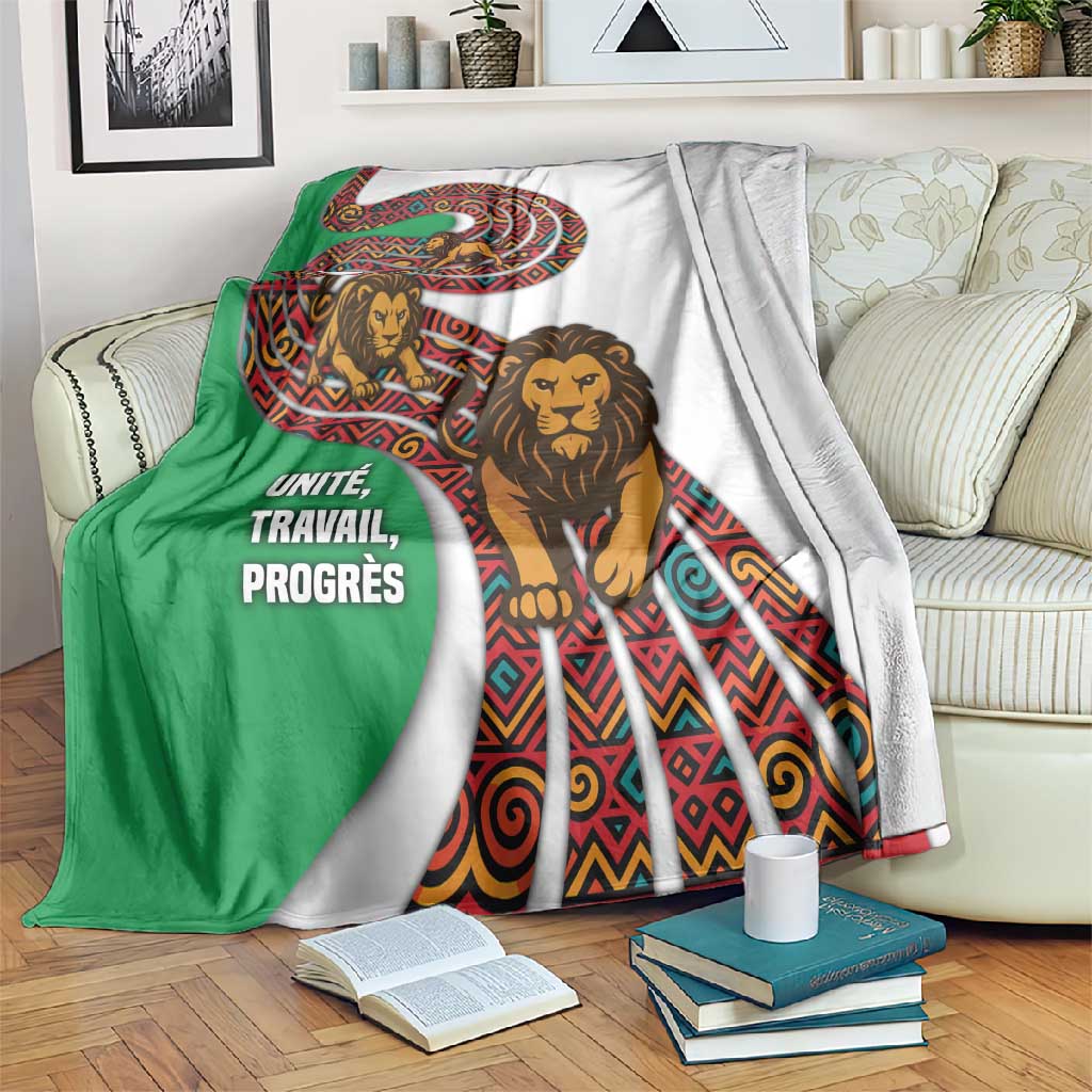 Burundi Lion Tribal Pattern Blanket - National Motto Unité Travail Progrès
