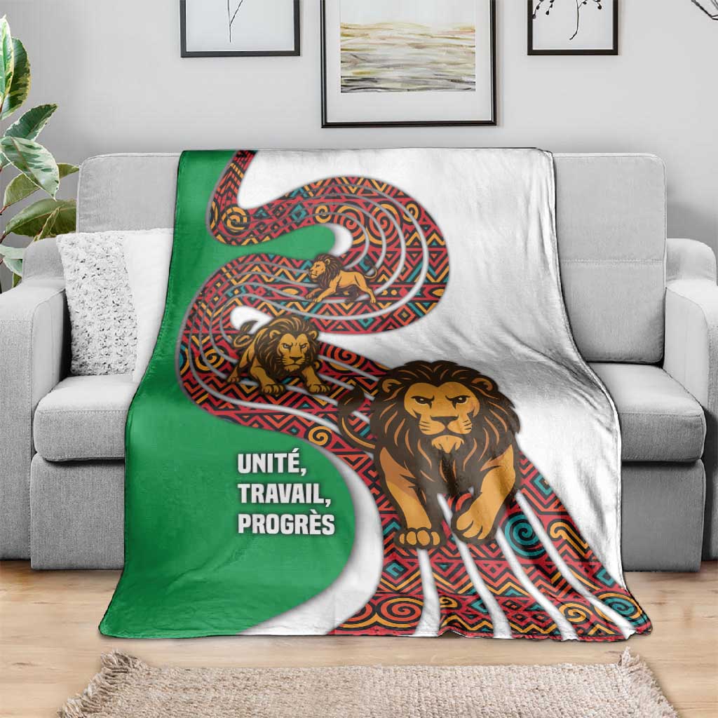 Burundi Lion Tribal Pattern Blanket - National Motto Unité Travail Progrès