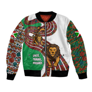 Burundi Lion Tribal Pattern Bomber Jacket - National Motto Unité Travail Progrès