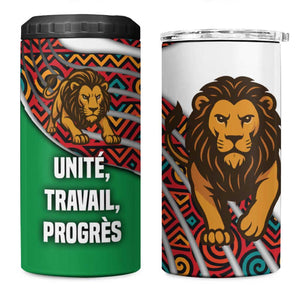 Burundi Lion Tribal Pattern 4 in 1 Can Cooler Tumbler - National Motto Unité Travail Progrès