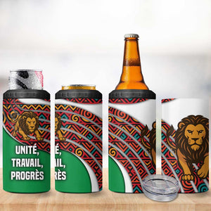 Burundi Lion Tribal Pattern 4 in 1 Can Cooler Tumbler - National Motto Unité Travail Progrès