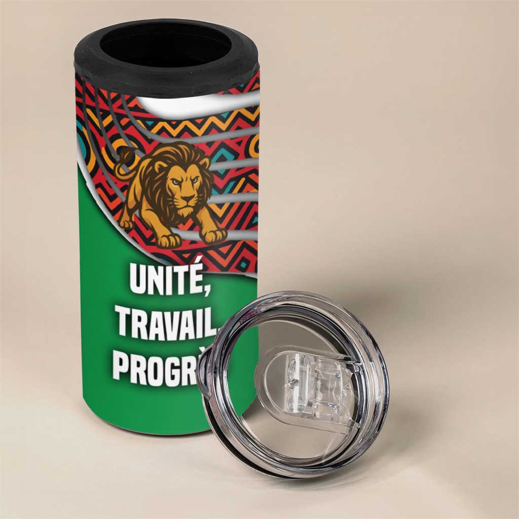 Burundi Lion Tribal Pattern 4 in 1 Can Cooler Tumbler - National Motto Unité Travail Progrès