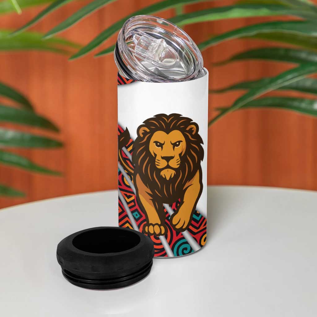 Burundi Lion Tribal Pattern 4 in 1 Can Cooler Tumbler - National Motto Unité Travail Progrès