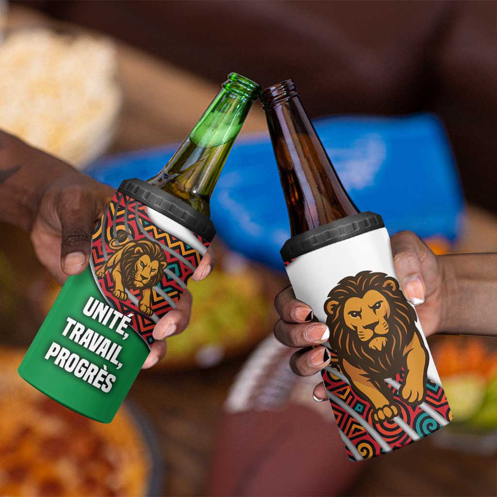 Burundi Lion Tribal Pattern 4 in 1 Can Cooler Tumbler - National Motto Unité Travail Progrès