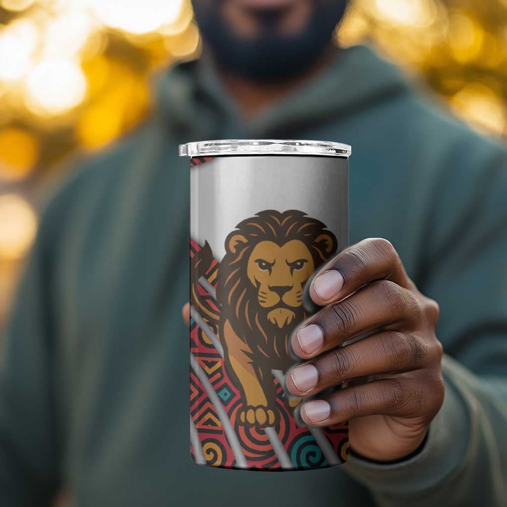 Burundi Lion Tribal Pattern 4 in 1 Can Cooler Tumbler - National Motto Unité Travail Progrès
