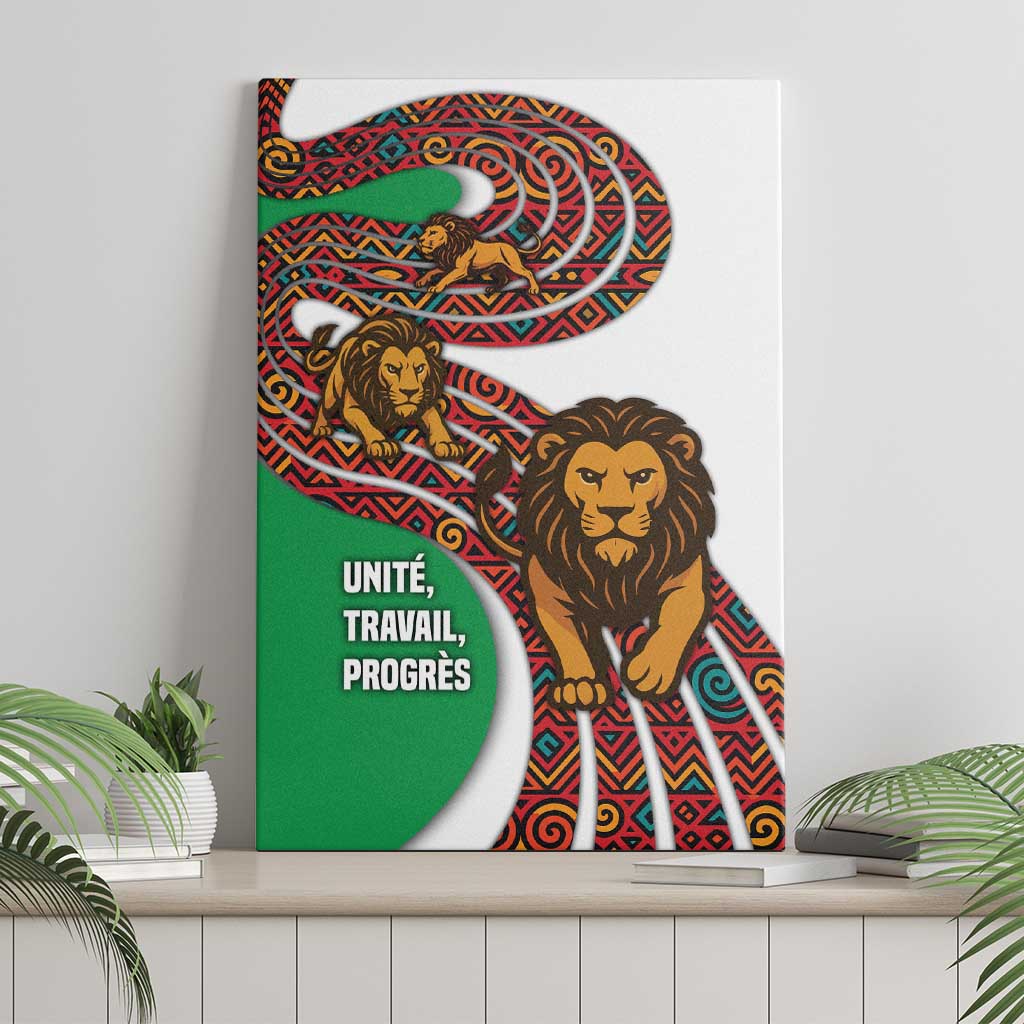 Burundi Lion Tribal Pattern Canvas Wall Art - National Motto Unité Travail Progrès