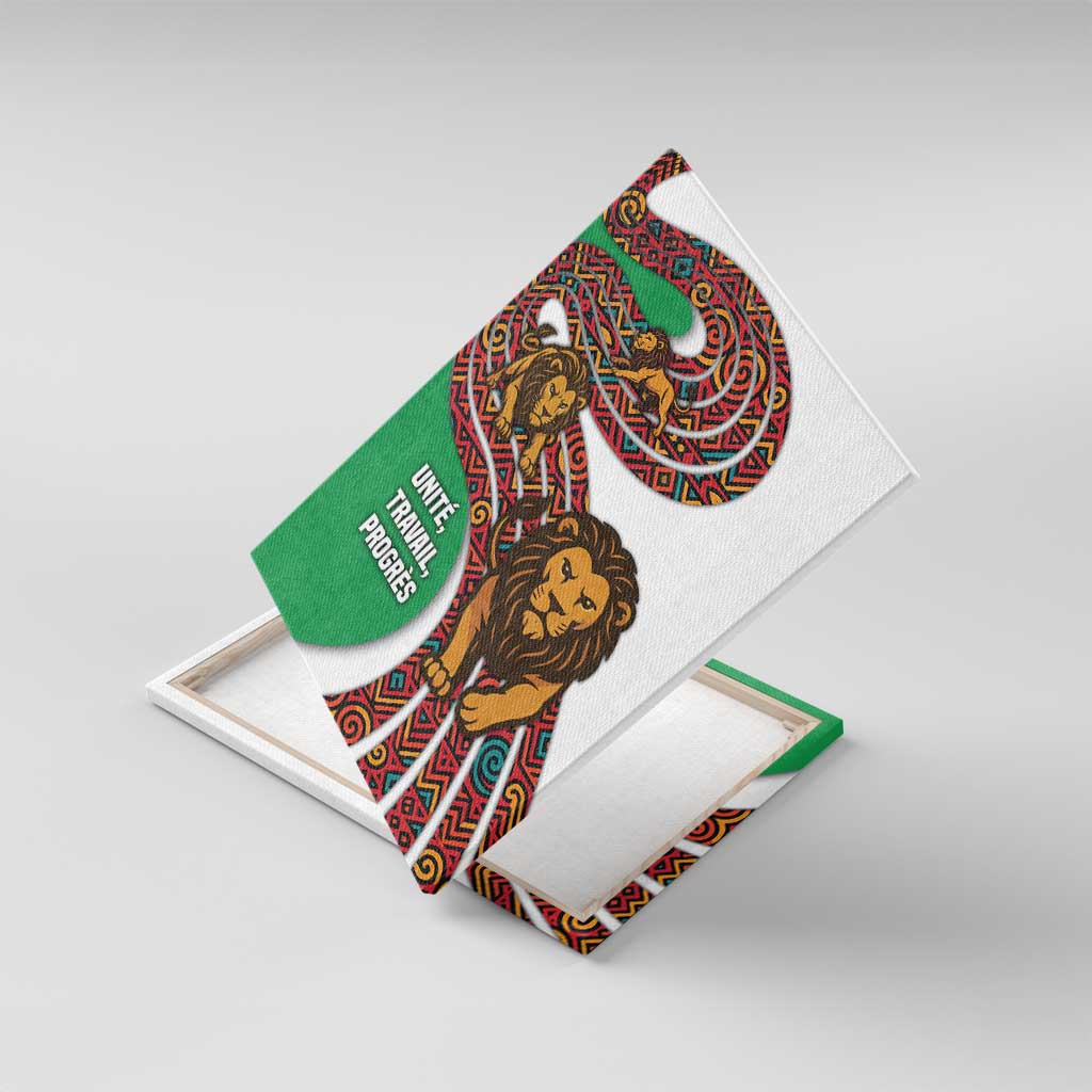 Burundi Lion Tribal Pattern Canvas Wall Art - National Motto Unité Travail Progrès