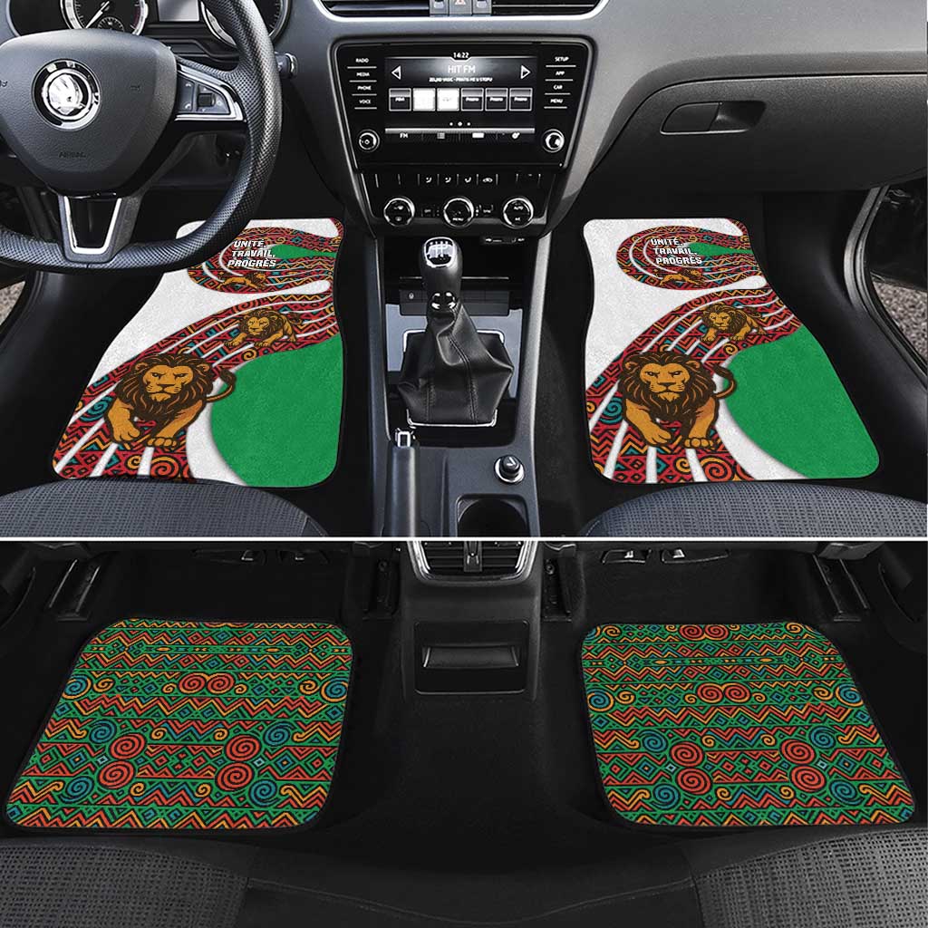 Burundi Lion Tribal Pattern Car Mats - National Motto Unité Travail Progrès