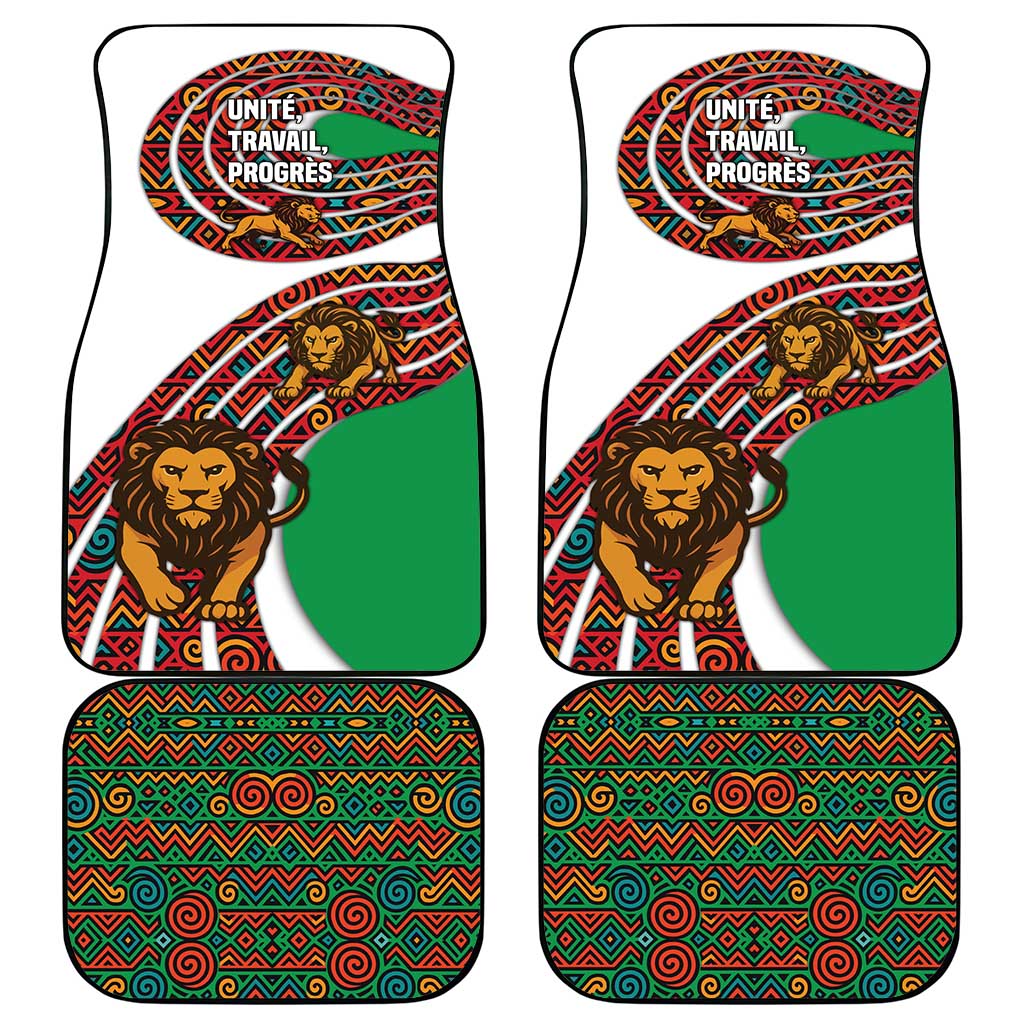 Burundi Lion Tribal Pattern Car Mats - National Motto Unité Travail Progrès