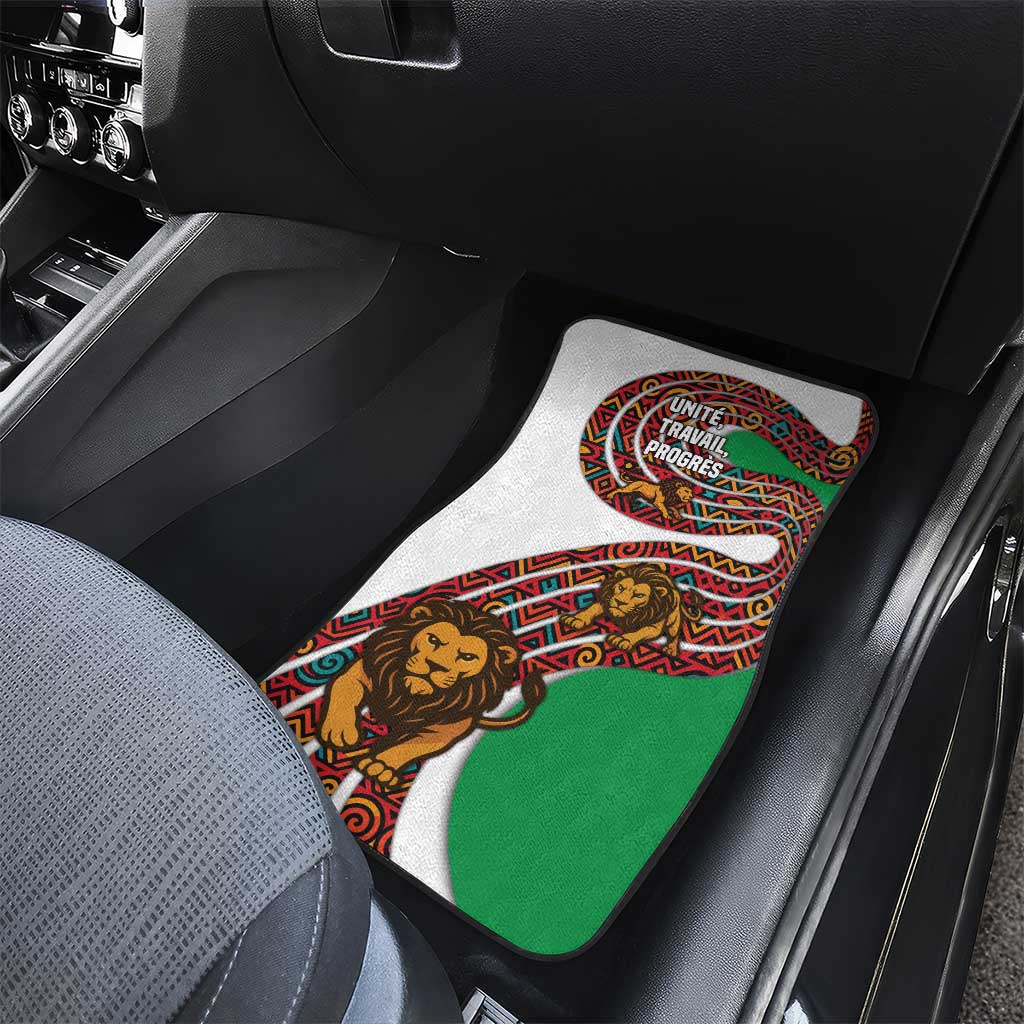 Burundi Lion Tribal Pattern Car Mats - National Motto Unité Travail Progrès