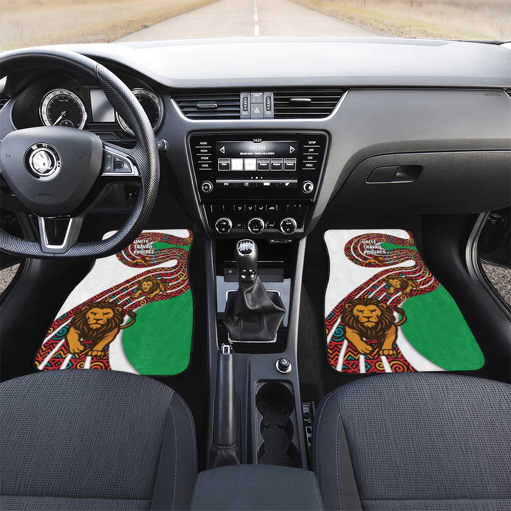 Burundi Lion Tribal Pattern Car Mats - National Motto Unité Travail Progrès