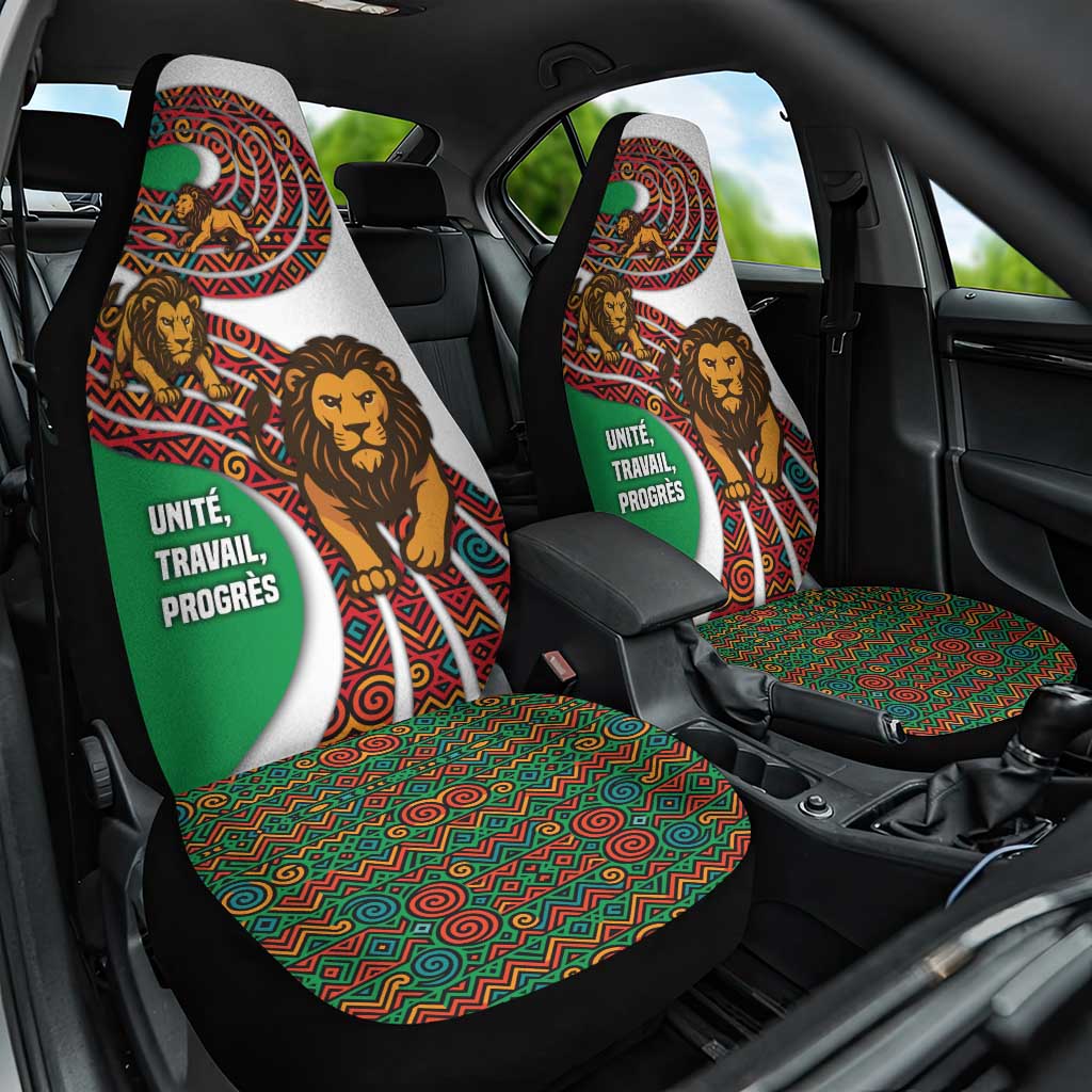 Burundi Lion Tribal Pattern Car Seat Cover - National Motto Unité Travail Progrès