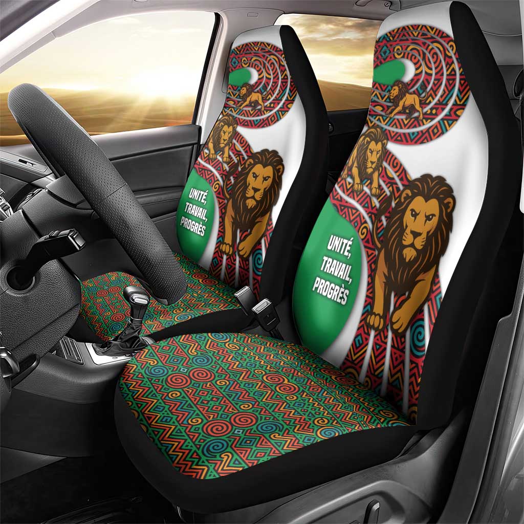 Burundi Lion Tribal Pattern Car Seat Cover - National Motto Unité Travail Progrès