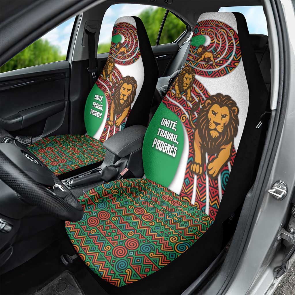 Burundi Lion Tribal Pattern Car Seat Cover - National Motto Unité Travail Progrès