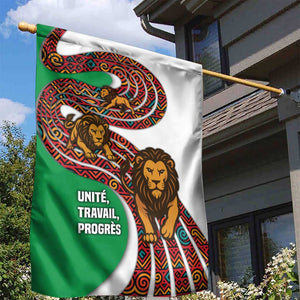 Burundi Lion Tribal Pattern Garden Flag - National Motto Unité Travail Progrès