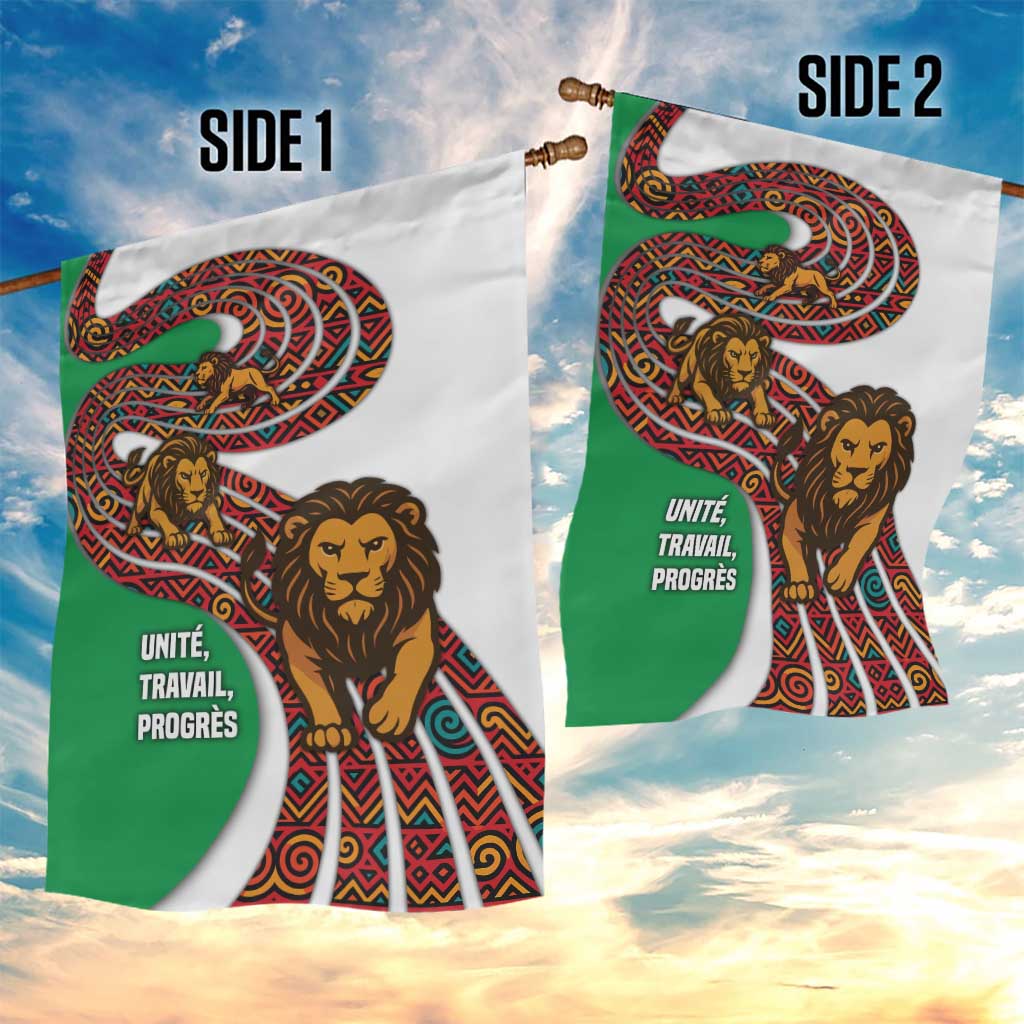 Burundi Lion Tribal Pattern Garden Flag - National Motto Unité Travail Progrès
