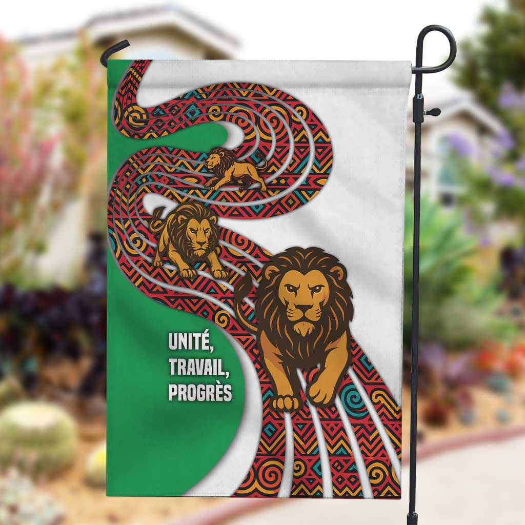 Burundi Lion Tribal Pattern Garden Flag - National Motto Unité Travail Progrès