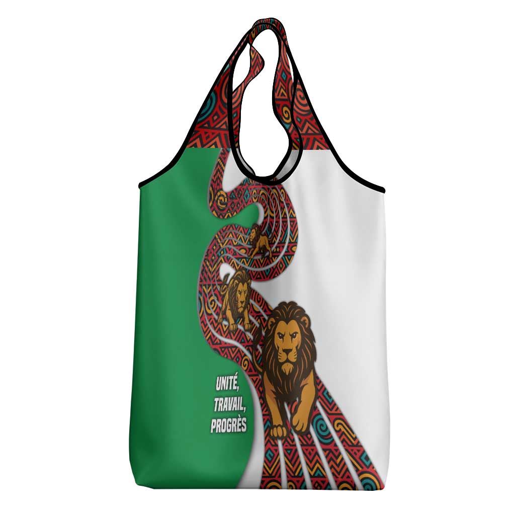 Burundi Lion Tribal Pattern Grocery Bag - National Motto Unité Travail Progrès
