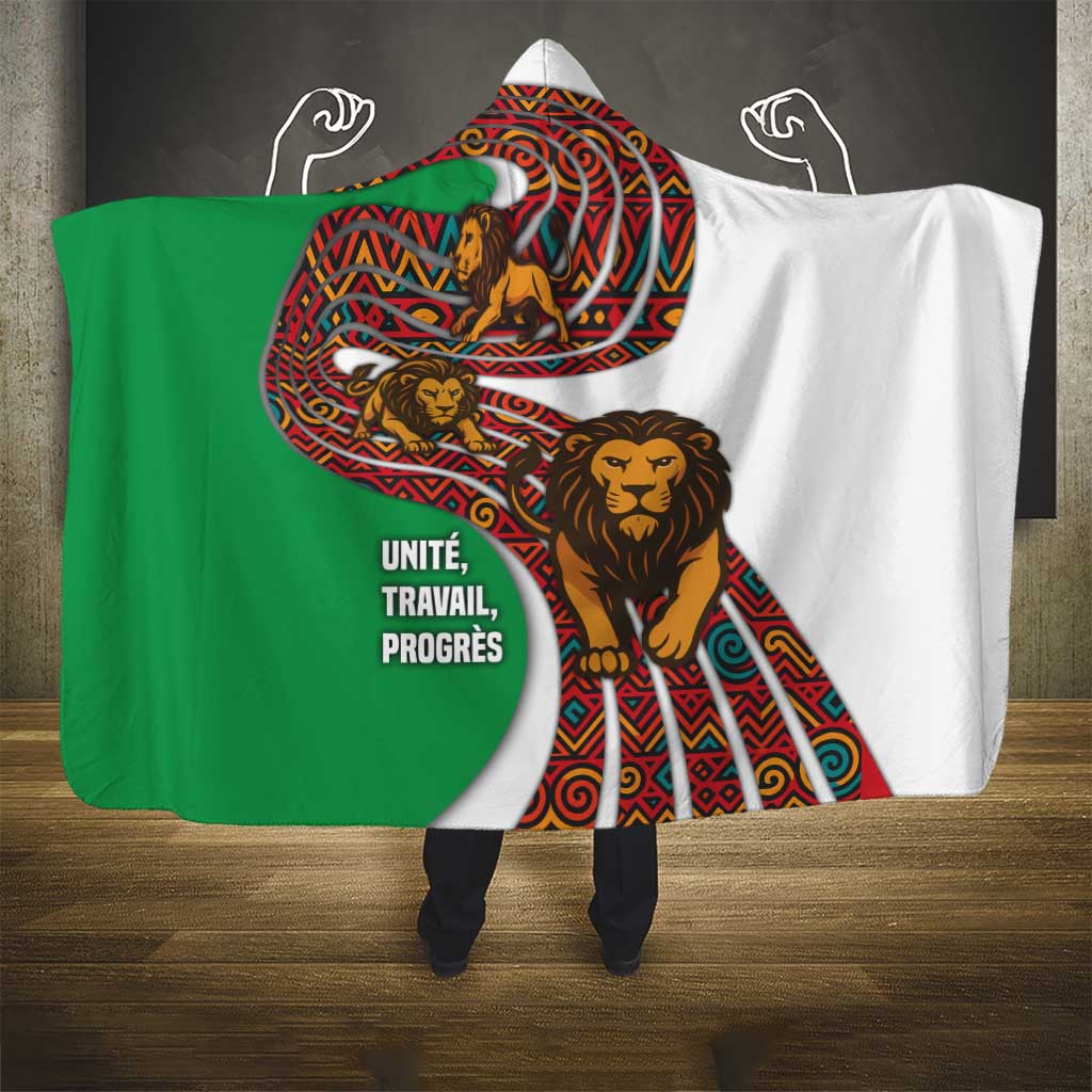 Burundi Lion Tribal Pattern Hooded Blanket - National Motto Unité Travail Progrès