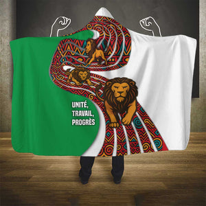 Burundi Lion Tribal Pattern Hooded Blanket - National Motto Unité Travail Progrès