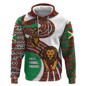 Burundi Lion Tribal Pattern Hoodie - National Motto Unité Travail Progrès