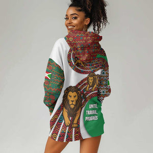Burundi Lion Tribal Pattern Hoodie Dress - National Motto Unité Travail Progrès