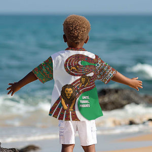Burundi Lion Tribal Pattern Kid Hawaiian Shirt - National Motto Unité Travail Progrès