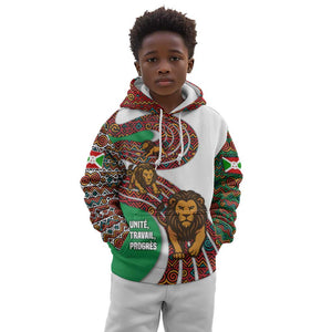 Burundi Lion Tribal Pattern Kid Hoodie - National Motto Unité Travail Progrès