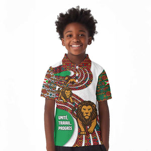 Burundi Lion Tribal Pattern Kid Polo Shirt - National Motto Unité Travail Progrès