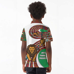 Burundi Lion Tribal Pattern Kid Polo Shirt - National Motto Unité Travail Progrès