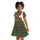 Burundi Lion Tribal Pattern Kid Short Sleeve Dress - National Motto Unité Travail Progrès
