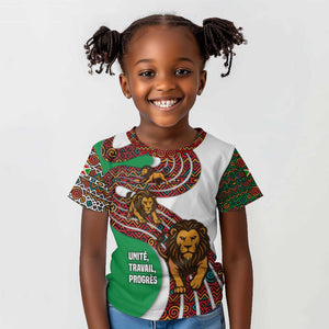 Burundi Lion Tribal Pattern Kid T shirt - National Motto Unité Travail Progrès