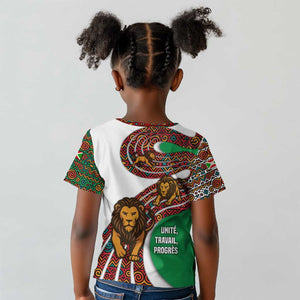 Burundi Lion Tribal Pattern Kid T shirt - National Motto Unité Travail Progrès