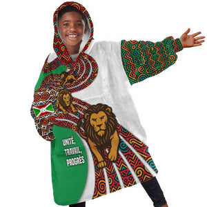 Burundi Lion Tribal Pattern Kid Wearable Blanket Hoodie - National Motto Unité Travail Progrès