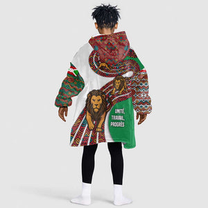 Burundi Lion Tribal Pattern Kid Wearable Blanket Hoodie - National Motto Unité Travail Progrès