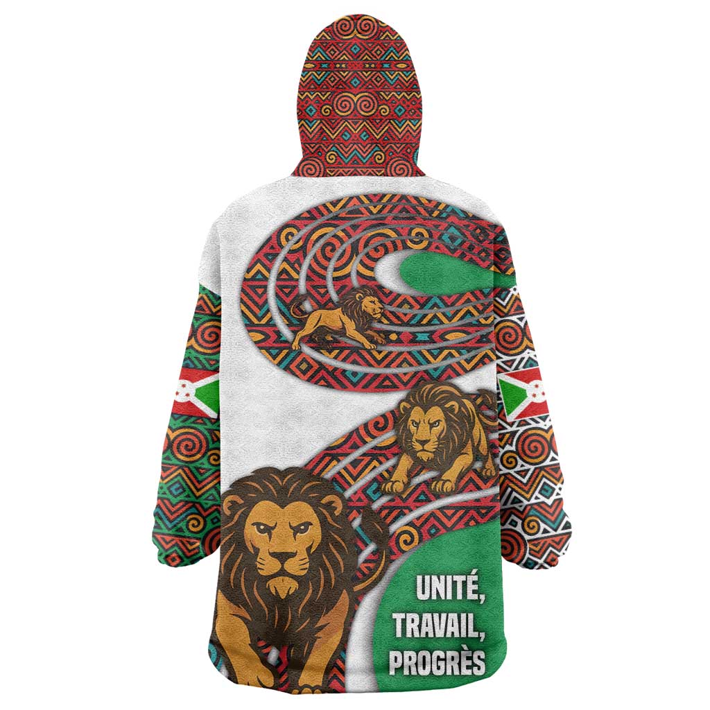 Burundi Lion Tribal Pattern Kid Wearable Blanket Hoodie - National Motto Unité Travail Progrès