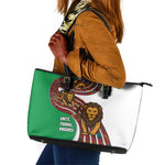 Burundi Lion Tribal Pattern Leather Tote Bag - National Motto Unité Travail Progrès