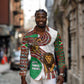 Burundi Lion Tribal Pattern Long Sleeve Button Shirt - National Motto Unité Travail Progrès