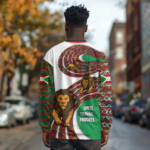 Burundi Lion Tribal Pattern Long Sleeve Shirt - National Motto Unité Travail Progrès