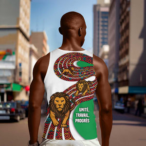 Burundi Lion Tribal Pattern Men Tank Top - National Motto Unité Travail Progrès
