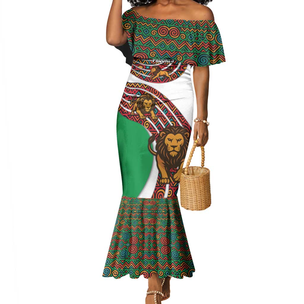 Burundi Lion Tribal Pattern Mermaid Dress - National Motto Unité Travail Progrès