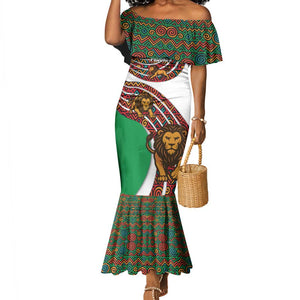 Burundi Lion Tribal Pattern Mermaid Dress - National Motto Unité Travail Progrès