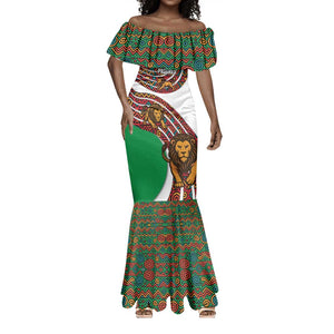 Burundi Lion Tribal Pattern Mermaid Dress - National Motto Unité Travail Progrès