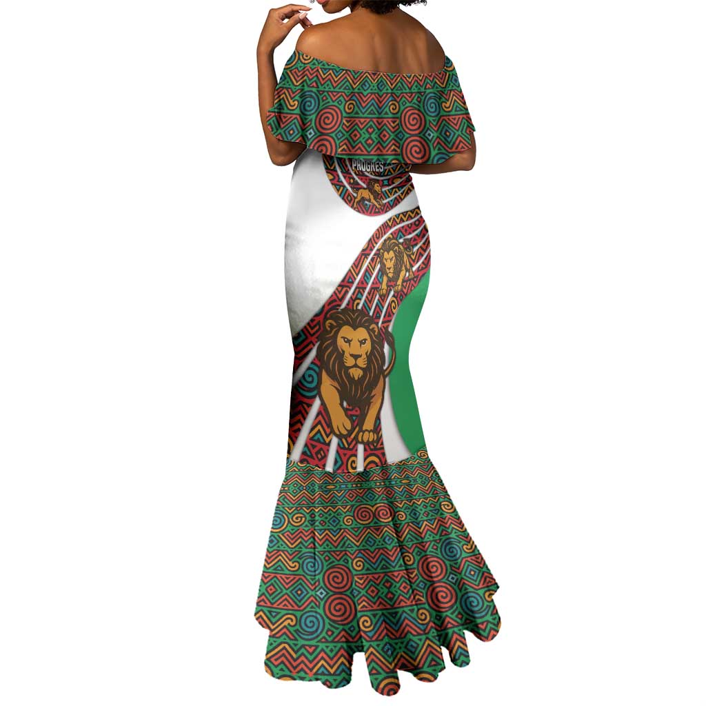 Burundi Lion Tribal Pattern Mermaid Dress - National Motto Unité Travail Progrès