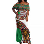 Burundi Lion Tribal Pattern Off Shoulder Maxi Dress - National Motto Unité Travail Progrès