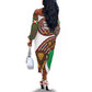 Burundi Lion Tribal Pattern Off The Shoulder Long Sleeve Dress - National Motto Unité Travail Progrès