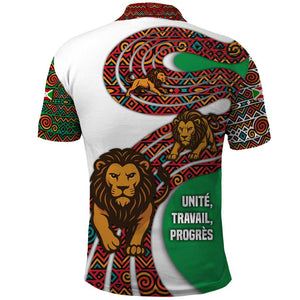 Burundi Lion Tribal Pattern Polo Shirt - National Motto Unité Travail Progrès